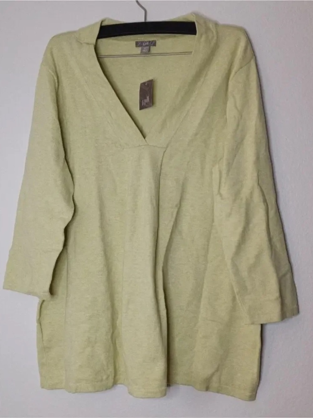 J. Jill Soft Stretch Chartreuse Green Tunic Top Popover Blouse Knit EUC